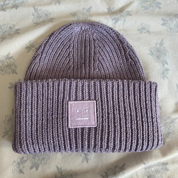 Acne Studios Purple Large Face Patch Beanie Hat - Picture 1 of 6